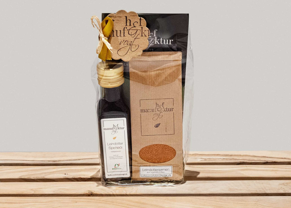 Geschenkset Leindotter-Speiseöl & Leindottersamen
